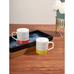 Living scapes by Pantaloons 2 Pcs White & Black Striped Bone China Glossy Cups-200 ML Each-picture-30