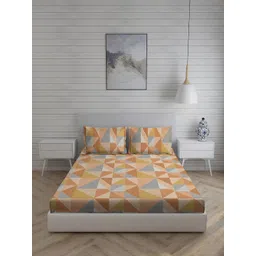 Living scapes by Pantaloons Rust & Grey Geometric 144 TC Single Bedsheet with 2 Pillow Covers-picture-37