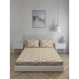 Living scapes by Pantaloons White & Beige Floral 210 TC Single Bedsheet with 2 Pillow Covers-picture-21