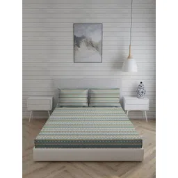 Living scapes by Pantaloons White & Blue Ethnic Motifs 210 TC Queen Bedsheet with 2 Pillow Covers-picture-18