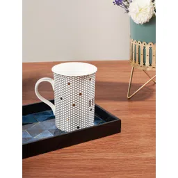 Living scapes by Pantaloons White & Golden Geometric Print Bone China Glossy Mugs- 300 ML-picture-15