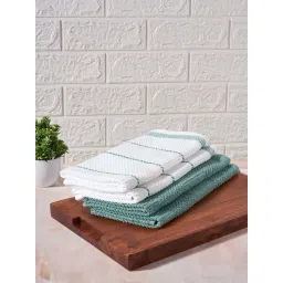 Living Scapes by Pantaloons White & Green Cotton 120 GSM Kitchen Towels - Set of 4-picture-19