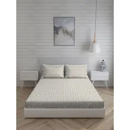 Living scapes by Pantaloons White & Yellow Geometric 210 TC Queen Bedsheet with 2 Pillow Covers-picture-19