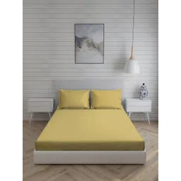 Living scapes by Pantaloons Yellow 144 TC Single Bedsheet with 2 Pillow Covers-picture-38