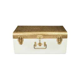 Living With Elan Vintage Style Beaten Metal Trunk Storage Chest -Off White-picture-17