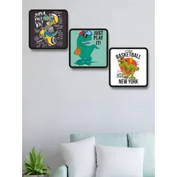 Livin'luxe Black & Green Set of 3 Piece Wood Cartoon Characters Wall Paintings-picture-30