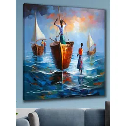Livin'luxe Blue & Brown Printed Boats Canvas Wall Art-picture-38