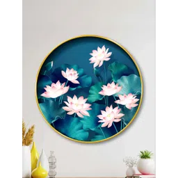 Livin'luxe Blue & Green MDF Lotus Living Room Large Round Wall Art Art 20" x 20"-picture-35
