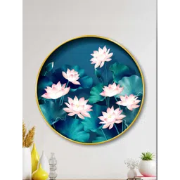 Livin'luxe Blue & Green MDF Lotus Living Room Round Wall Art 23" x 23"-picture-33