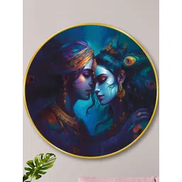 Livin'luxe Blue & Green Wall Hallway Round Portrait Painting Wall Art 16 " x 16 "-picture-29