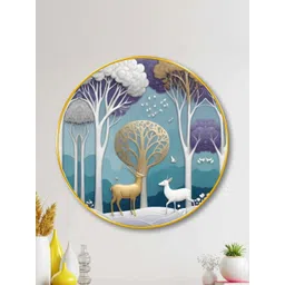 Livin'luxe Blue & Green Wall Hallway Round Portrait Painting Wall Art 23 " x 23 "-picture-34