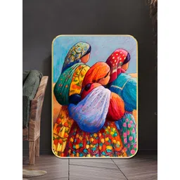 Livin'luxe Blue & Orange Wooden Ethnic Women Wall Art-image-37