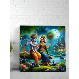 Livin'luxe Blue & Yellow Radha Krishna Printed Religious Canvas Wall Art-picture-11