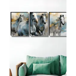 Livin'luxe Green & Blue 3 Pieces Running Horses Printed Wall Arts-picture-24