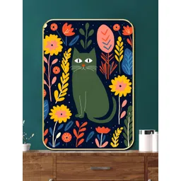 Livin'luxe Green & Blue Modern Cat & Botanical Rectangle Wall Art-picture-17