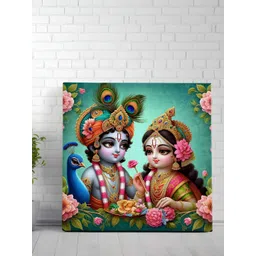 Livin'luxe Green & Blue Radha Krishna Canvas Religious Wall Art image 1