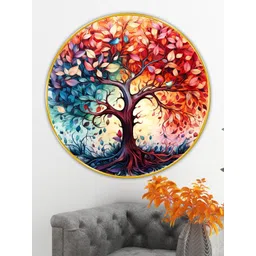 Livin'luxe Green & Blue Tree Wall Hallway Round Portrait Painting Wall Art 16" x 16"-picture-35