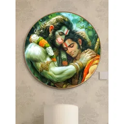 Livin'luxe Green & Orange Colored Lord Rama Hanuman Printed Wooden Wall Art-picture-32