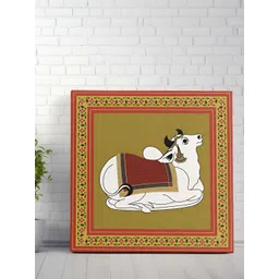 Livin'luxe Green & Pink Canvas Pichwai Cow Wall Art-picture-28