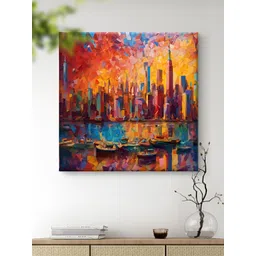 Livin'luxe Orange And Blue Abstract Modern Art Building Canvas Wall Art-picture-36