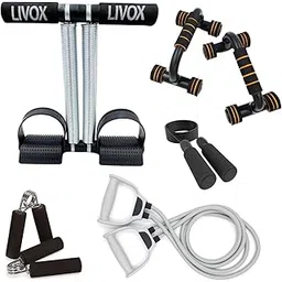 LIVOX Gym Equipment Set for Home Workout Combo Men Women Exercise Gym Kit – Includes Item (Tummy Trimmer, Pushup Stand, Resistance Tube Band, Skipping Rope and Hand Gripper)-picture-32