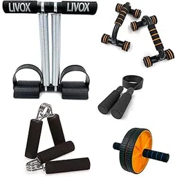 LIVOX Gym Home Workouts Equipment Combo Set for Men Women Exercise Kit - Tummy Trimmer, Pushup Stand, Hand Gripper, Skipping Jump Rope and Abs Wheel Roller-picture-31