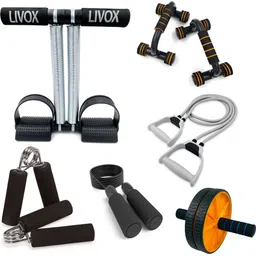 livox Tummy Trimmer, Pushup Bar, Ab Wheel And Toning Tube, Skipping Rope, 2 Hand Grips Fitness Accessory Kit Kit image 1