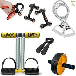 LIVOX® Gym Equipment Set for Home Workout Men Women Full Body Gym Equipment Kit – Tummy Trimmer, Resistance Band, Ab Wheel Roller, R Shape Hand Gripper, Skipping Rope, and Pushup Bar Stand-picture-13
