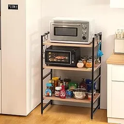 Livzing Wooden 3 Tier Microwave Oven Stand with 4 Hooks for Kitchen Storage | OTG Stand | Kitchen Organizer Shelf | Storage Racks | Toaster Organizer, Dish Rack for Home appliances | OTG Rack-picture-27
