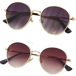 liza angel Unisex UV Protected Round Sunglasses Metal Frmes Gold, Lans Black And Pink Colors, Combo Pack Of Two, Free Size-picture-12