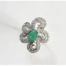 lkarts 925Silver Emerald Silver Emerald Rhodium Plated Ring-picture-14