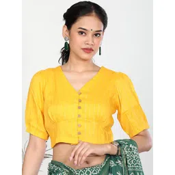 Llajja Striped V-Neck Cotton Saree Blouse-picture-11