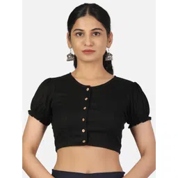 Llajja Women Black Solid Pure Cotton Saree Blouse-picture-11