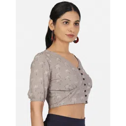 Llajja Women Grey Printed Pure Cotton Non Padded Saree Blouse image 5