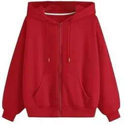 lll fashion Fleece Women's Full Sleeve Zip-Through Hoodie | Jacket for Women | Breathable, Solid Color Hooded Jacket with Front Zipper Closure (IN, Alpha, Large, Regular, RED)-picture-10