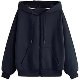 lll fashion Women'S Fleece Full Sleeve Zip-Through Hoodie | Jacket For Women | Breathable, Solid Color Hooded Jacket With Front Zipper Closure (IN, Alpha, S, Regular, NAVY BLUE)-picture-12