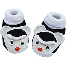 lmn child care Unisex Baby Booties For 0 To 6 Months (White -Black)-picture-14