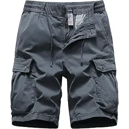 l'monte Imported Men's Cotton Cargo Shorts - Lightweight Outdoor Casual Wear with Elastic Waist Drawstring and Multi Pockets-picture-13