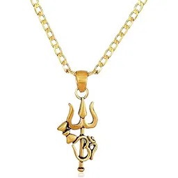 lnchoice Shiva Trishul with OM Damroo Gold Plated Pendant with Chain for Men's and Women's-picture-14