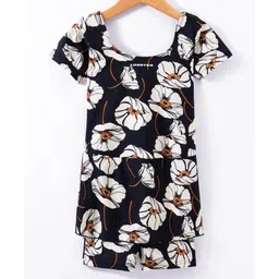 LOBSTER  Half Sleeves Frock Swimsuit Floral Print - Black-picture-10