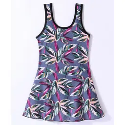 LOBSTER  Sleeveless Frock Swimsuit with Floral Print - Peacock Blue-picture-24