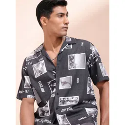LOCOMOTIVE Men Cuban Collar Graphic Printed Cotton Relaxed Fit Casual Shirt-picture-33