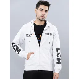 LOCOMOTIVE Men Grey & Black Printed Hooded Sweatshirt-picture-27