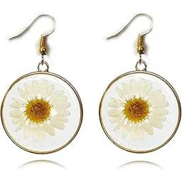 locrccl Daisy Pressed Flower Earrings Handmade Resin Daisy Real Dried Flower Floral Teardrop Dangle Earring White Flower Earrings Spring Earrings Jewelry for Women-picture-10
