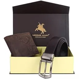 london alley ELK Vintage Brown Leather Wallet & Black/Brown Reversible Belt Combo Gift Box for Men-picture-29