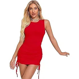 london belly Women's Ruched Drawstring Solid Micro Mesh Bodycon Mini Dress for Festival | Party Cocktail Dress-picture-29