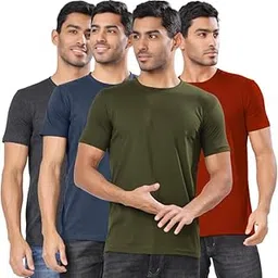 London Hills Men's Cotton Blend Regular Fit Solid Round Neck Half Sleeve T-Shirts - Pack of 4-picture-31