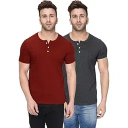 london hills Men's Regular Fit Henley Neck Tshirt | Cotton Blend Half Sleeve T-Shirt (Pack of 2)-picture-36