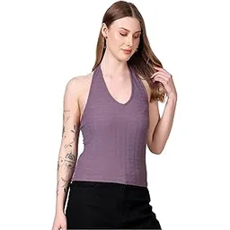 london hills Women's Cotton Slim Fit Tank Top Halter Neck Tops Stylish | Backless Tops | Halter Neck Top | Backless Tank Tops-picture-37