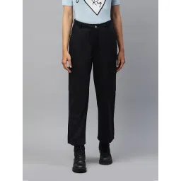 London Rag Black Cotton Relaxed Fit High Rise Cargos-picture-36